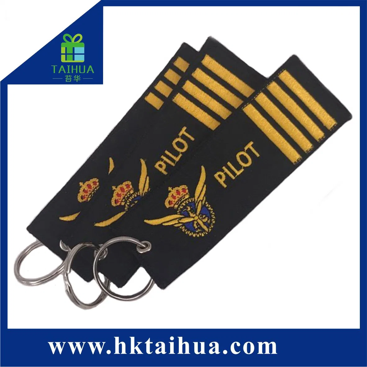 Custom Design Double Sides Fabric Woven Embroidery Keychain with Logo