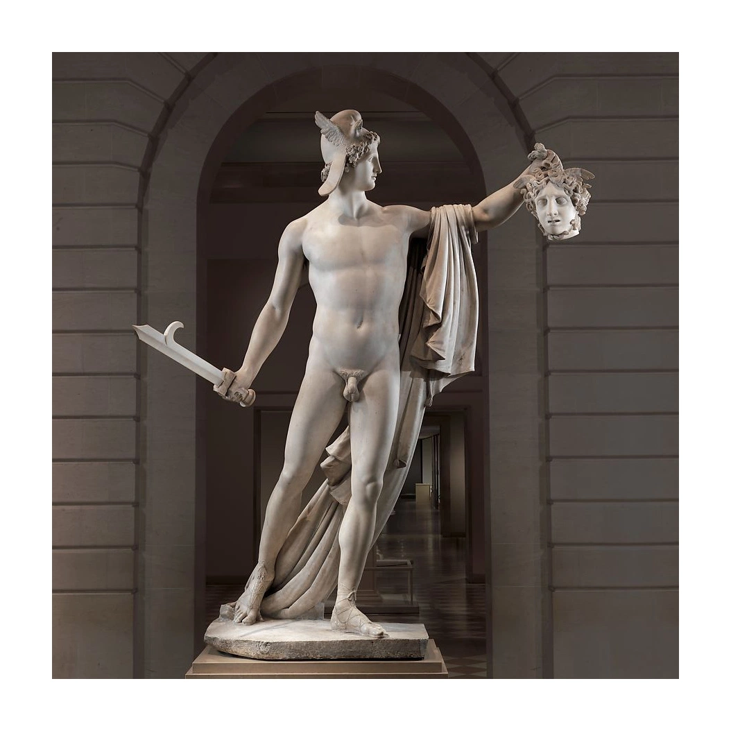 История Греции на холсте с главой Gorgon Медузы мраморные статуи