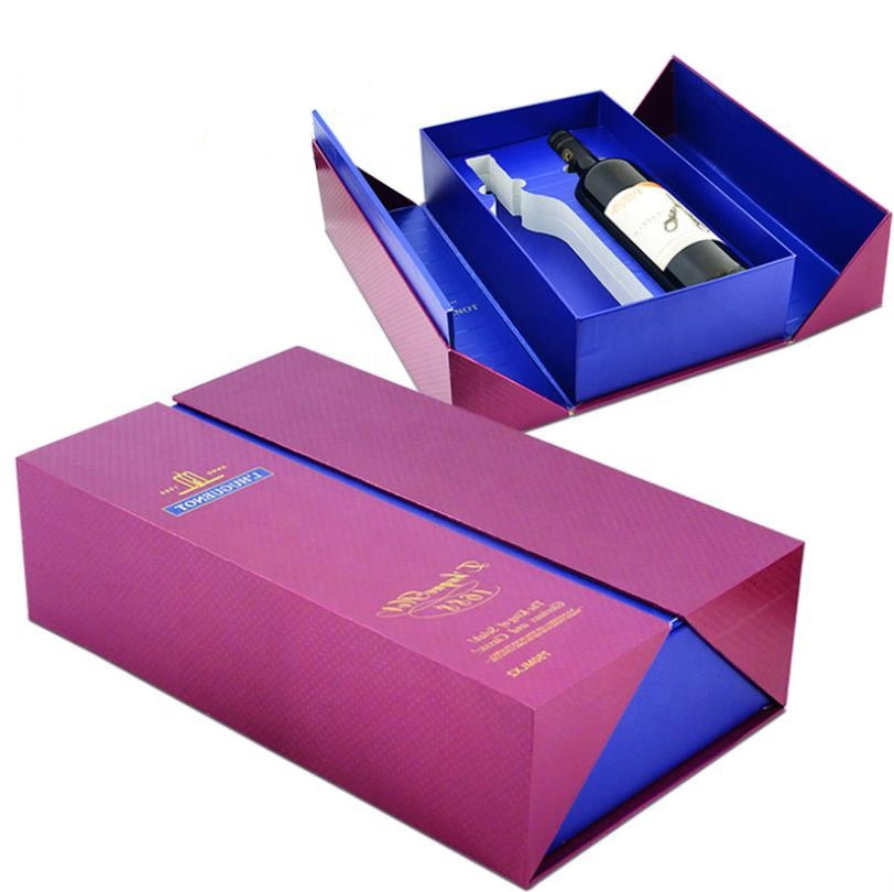 Wholesale Paper Folded Single Bottle Wine Glass Cardboard Decanter Gift Box