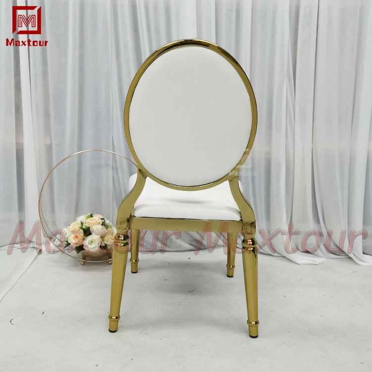 Oro Muebles de boda cinco estrellas elegante Stacking cromo metal Louis Silla de restaurante