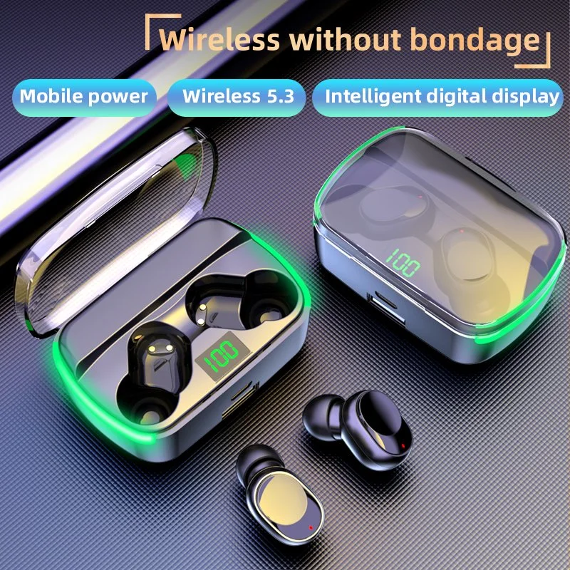 2023 auriculares inalámbricos inteligentes Potencia móvil pantalla digital inteligente con Clear Cover Green Light auriculares Bluetooth