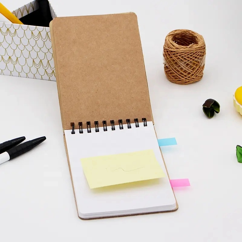 A4 Cork Paper Cardboard Bamboo Spiral Notebooks Mini Notepad Planner with Sticky Memo Pads Cute