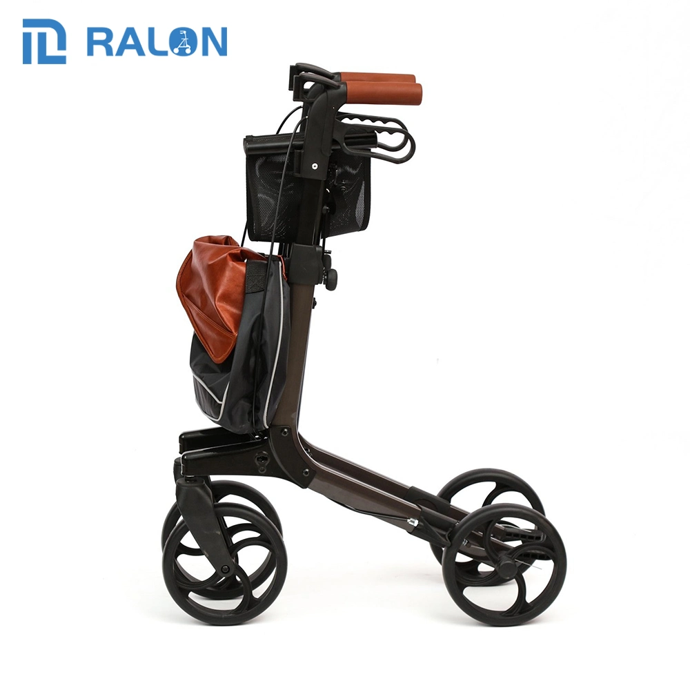 China Wholesale/Supplier Comfortable Non-Slip Stable 4 Wheel Aluminum Folding Rollator Walker