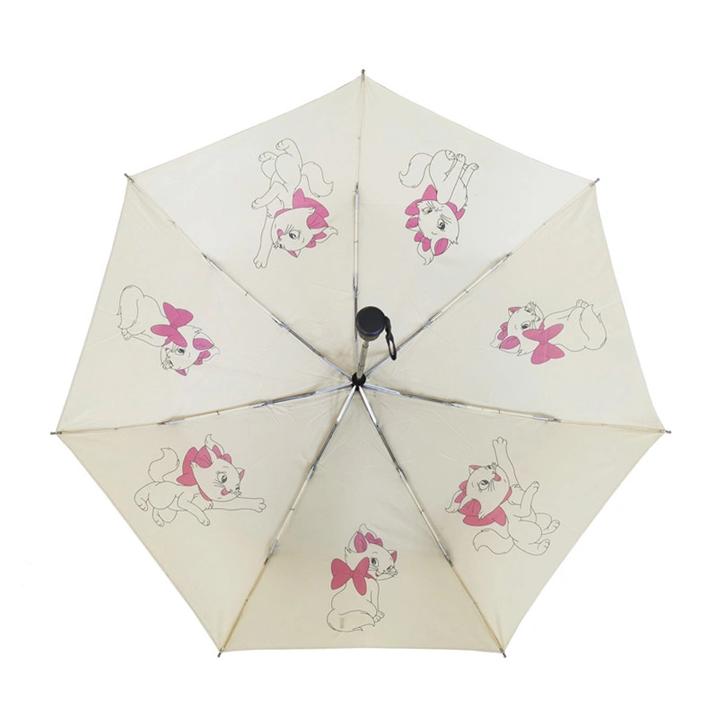 7 nervures Cat Imprimer Poids léger Mini pli voyage Windproof Parapluie entièrement automatique pour dames Don