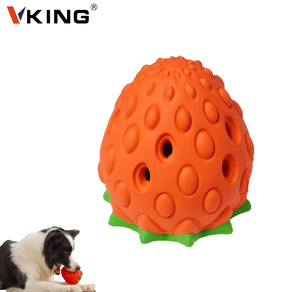 Vking Fabricante suministros alimentador de goma Strawberry Puzzle filtrado de perro de comida Juguetes bola