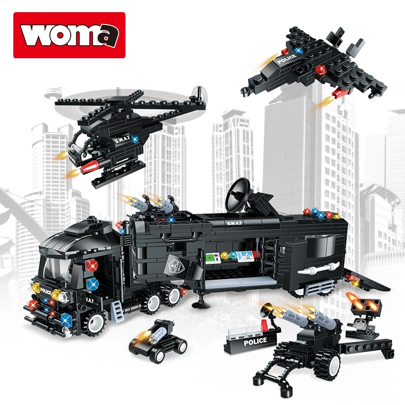 Woma Toys Amazon Hot Sale 8 in 1 Black Swat Team Car Model Building Blocks Other Educational Hobbies for Kids Assemble Puzzle Game Toy