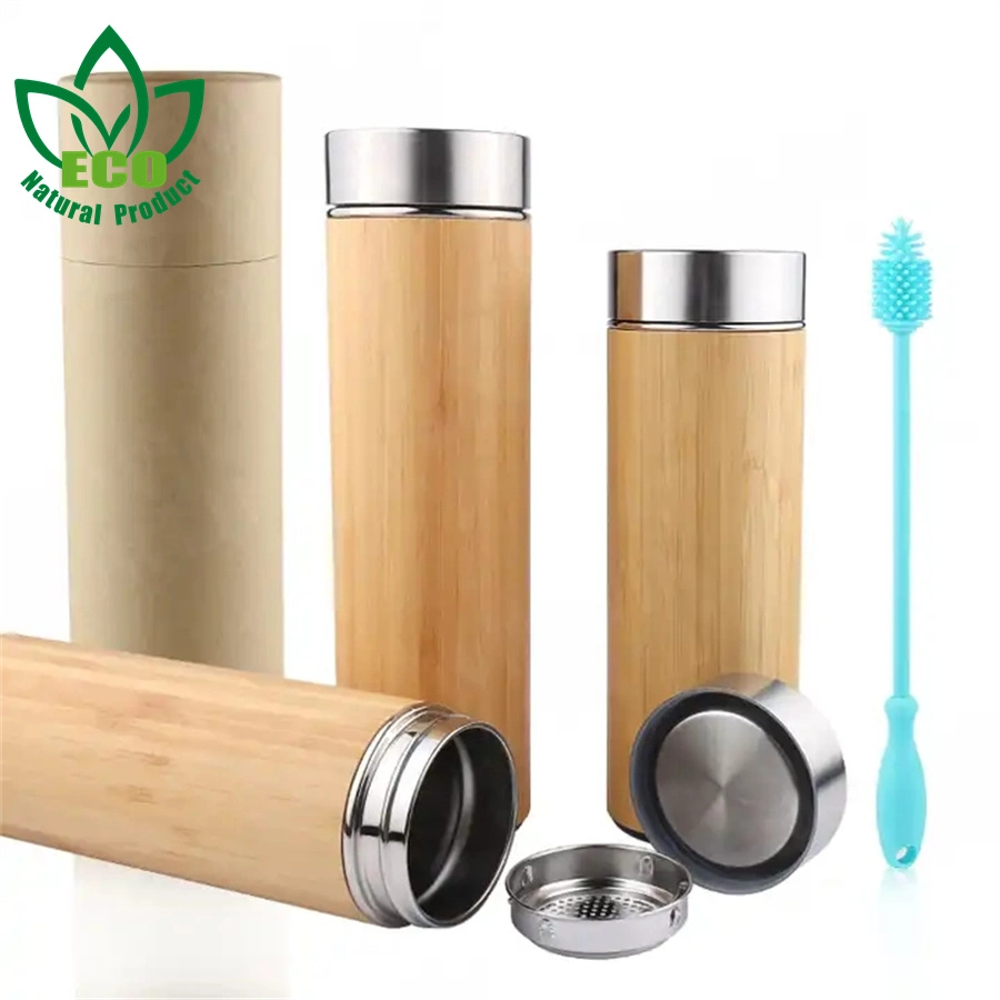 Travel Bamboo Tumbler Tea Cup Water Bottle Thermo with LED Temperature Display Lid and Tea Stainer, Smart Bottle Drink Tea Cup