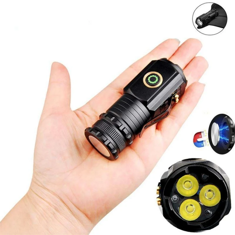 Helius New High Quality 3 LED Mini 18350 Battery Rechargeable Waterproof with Magnet Hiking Camping Flashlight