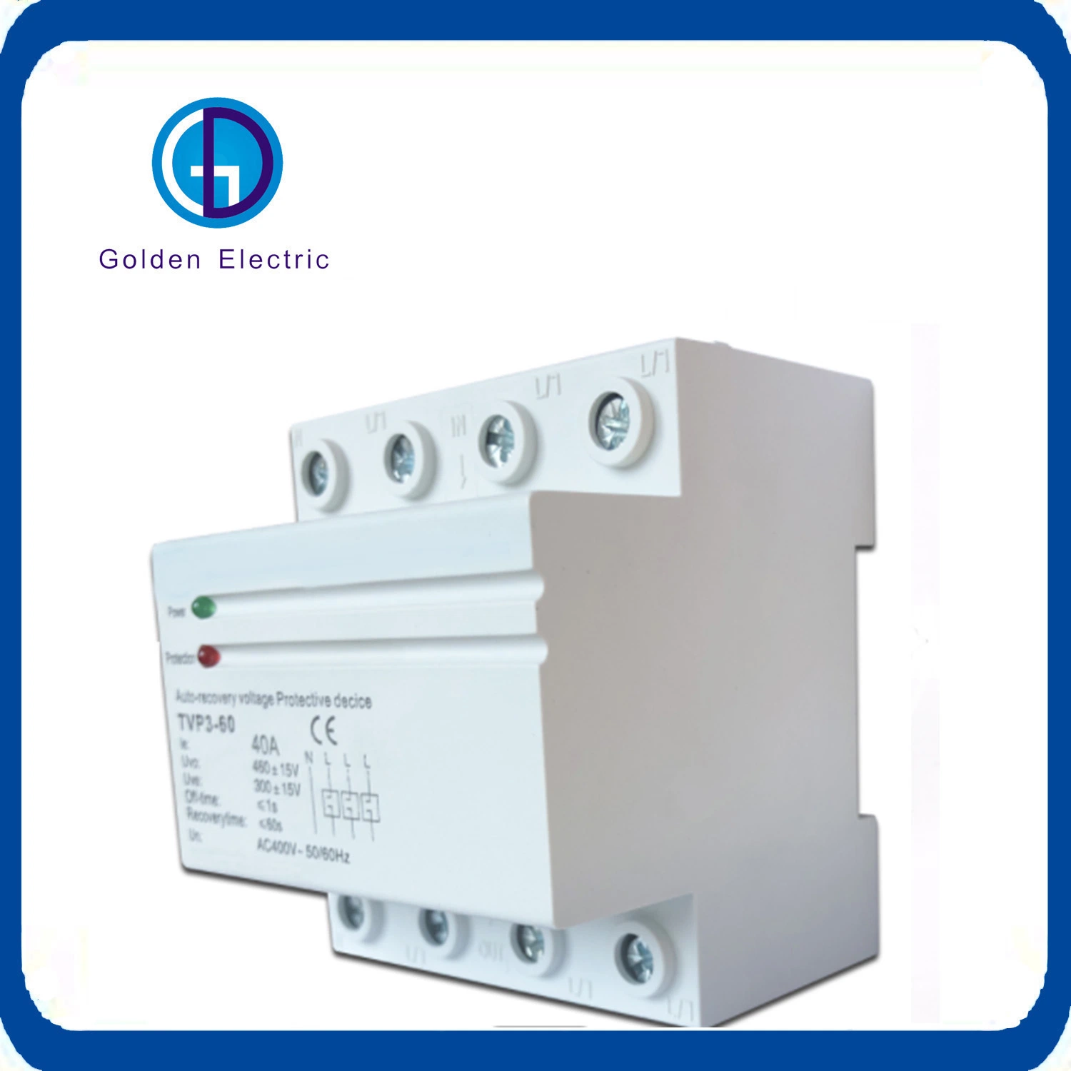 380V 40A Three Phase Automatic Recovery Over and Under Voltage Protector Reconnect Protective Device DIN Rail Relay