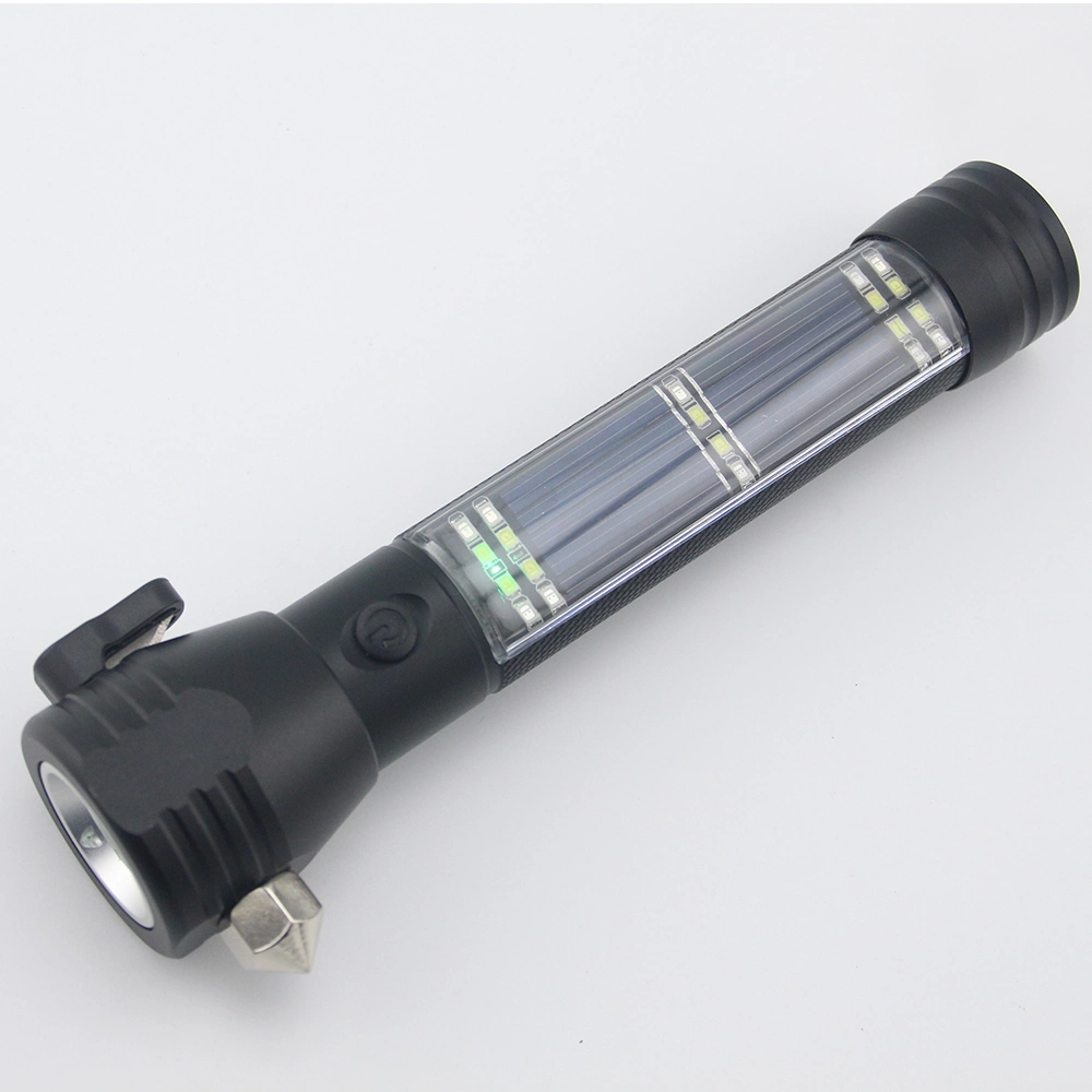 Portable Torch Solar Charge SMD LED Flashlight with Hammer