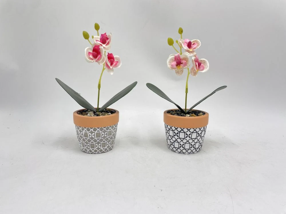 Set of 4 Cement Planter Pot Faux Phalaenopsis Artifical Moth Orchids Flower Table Decoration Faux Phalaenopsis Potted Simulation Phalaenopsis