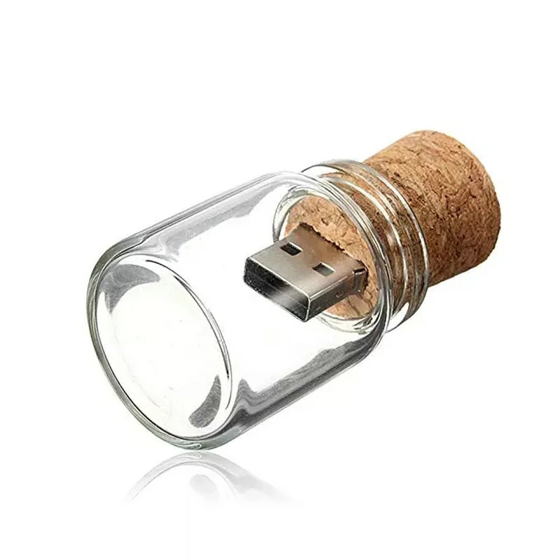 Promotional Gift Wooden Cap Nice Glass Bottle Shape USB Drive with Customized Logo