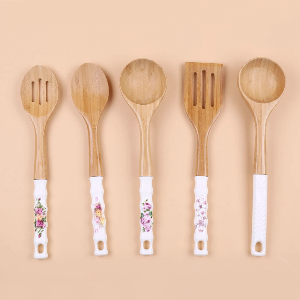 Promotions Logo Customized Slotted Spatula Spoon Cooking Wood Kitchen Utensil with Holder