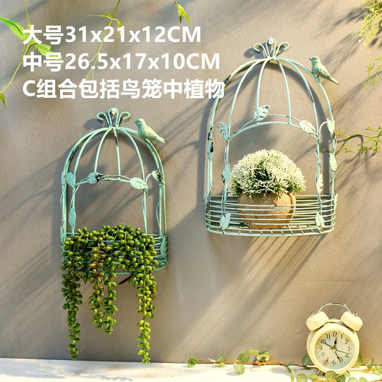 Home Decor Bird Cage Ironwork Hanging Wall Adornment TV Background Piece Flower Basket Table Personality Creation