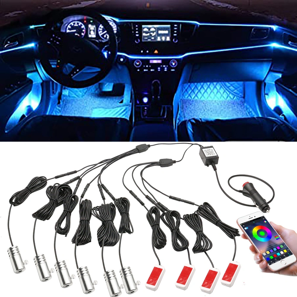 مصباح RGB عالمي مع ديكور داخلي، شريط ألياف بصرية للسيارة مصابيح الإضاءة بواسطة التحكم في التطبيقات، جو ديكور بجهد 12 فولت