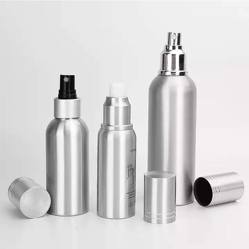 Empty Metal Silver Oil Aluminum Trigger Spray Pump Bottle with Sprayer for Cosmetic Packaging