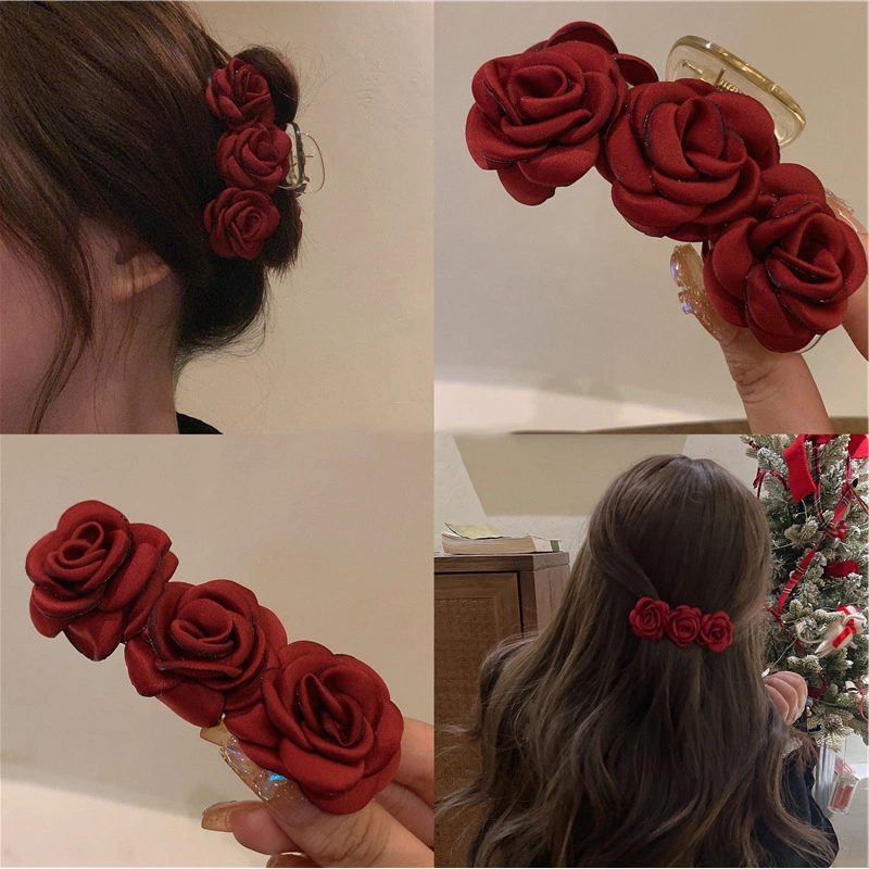 Moda cinta de flor de color rojo rosa cabello Claw mujeres Fancy Accesorios