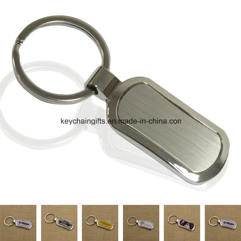 Llavero de metal personalizados Cheapest promocional clave Tag Llavero niquelado de aleación de Zinc blanco Llavero con logotipo de epoxi marca