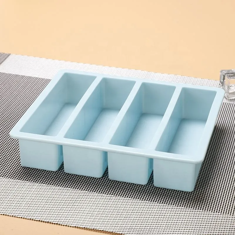 4 Grids Long Strip Rectangle Shape Silicone Ice Cube Mould DIY Silicone Ice Tray Ice Making Mold