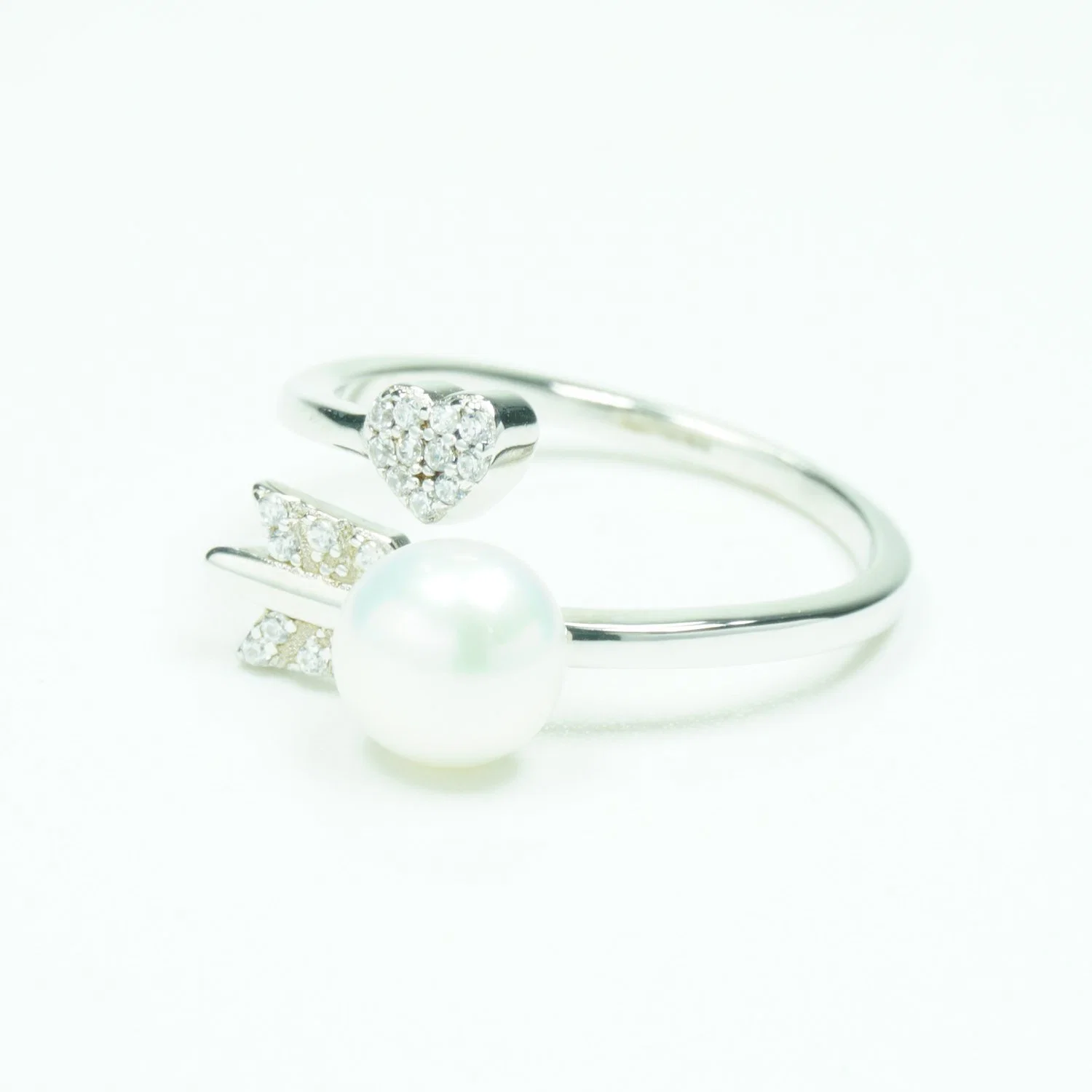 bonita Moda Simple OEM Sterling Silver Pearl &amp; Boda Joyería Mayorista/Proveedor Anillo Corazón