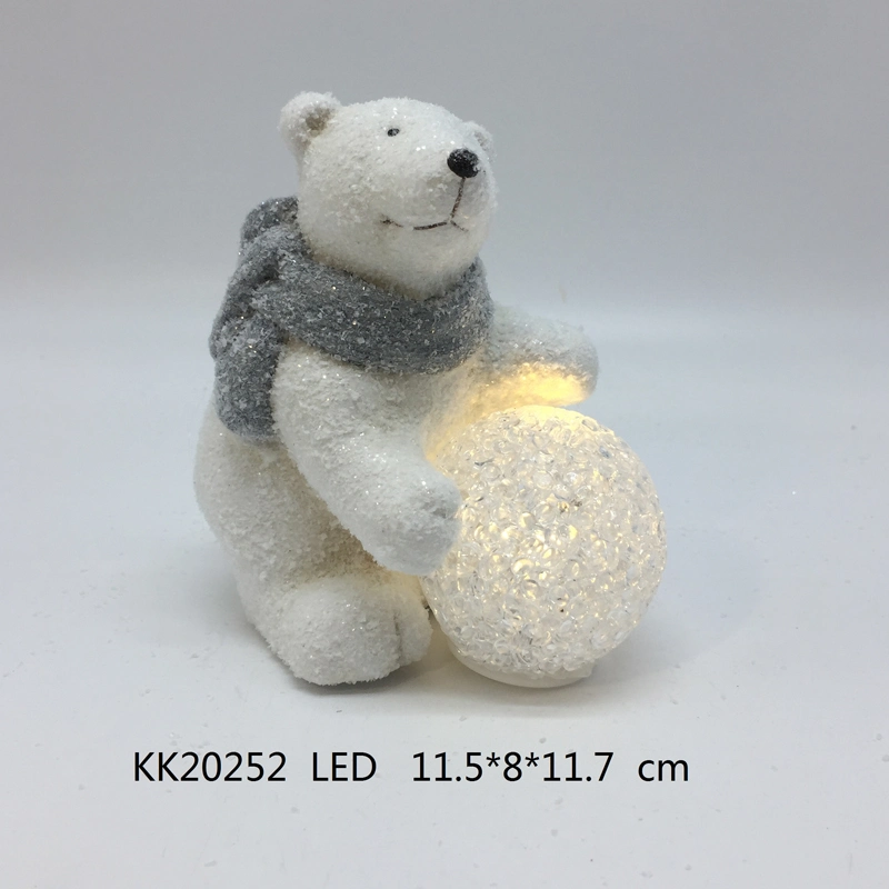 Ceramic Polar Bear with LED Lighting Ball for Christmas Decoration