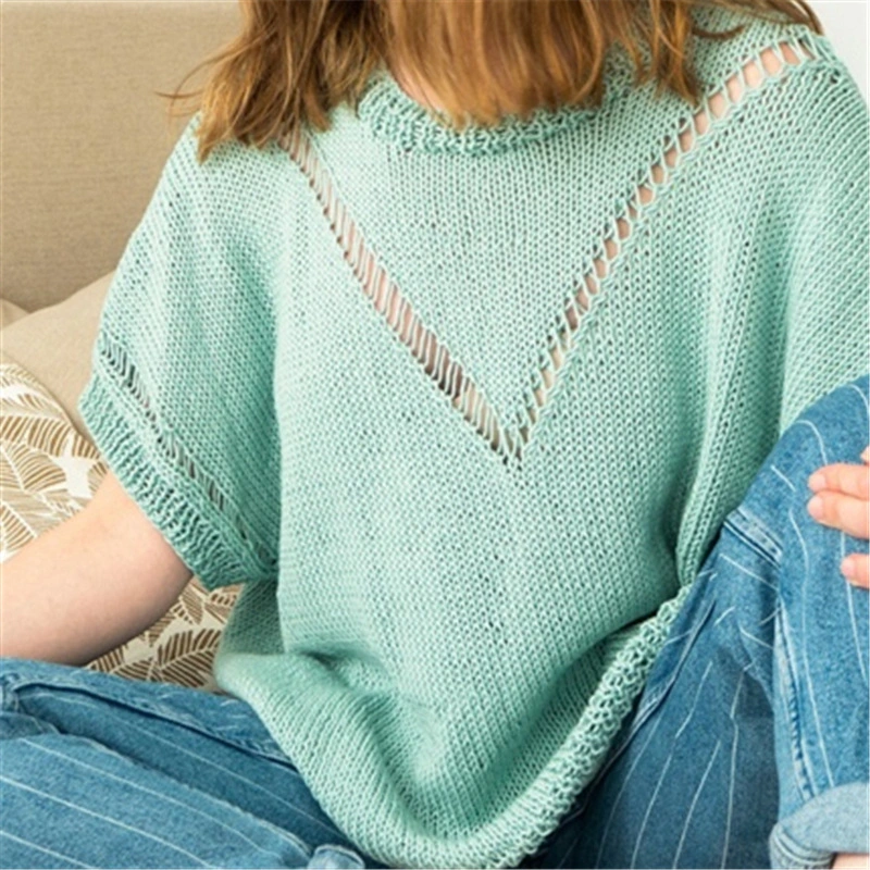 Spring Casual Short Sleeve Loose Hollow Women Pullover Knit Sweater