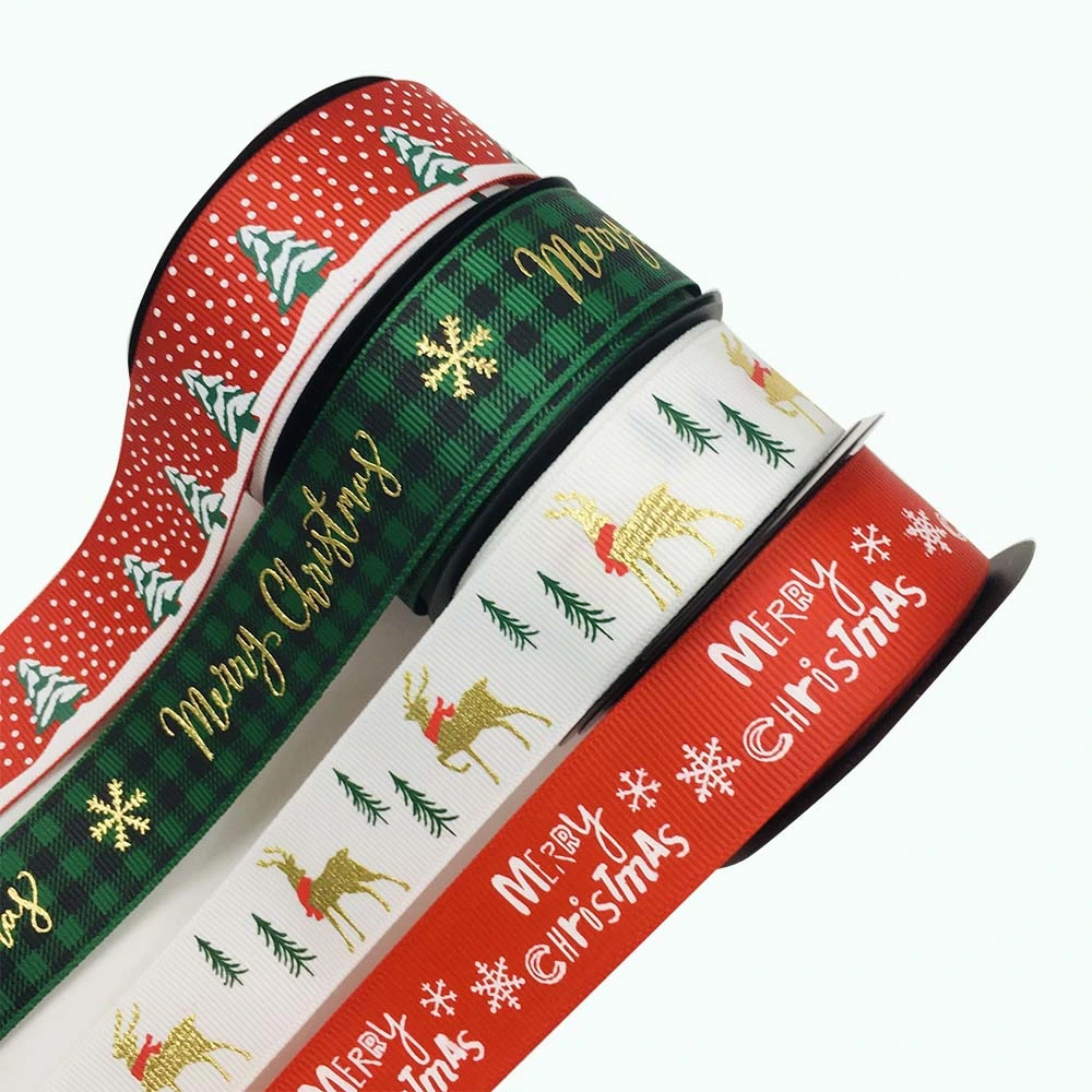 Wholesale Custom 20mm Personalised Ribbons Colorful Singe Sided Polyester Printed Satin Ribbon Tape with Gold Foil Printed Logo