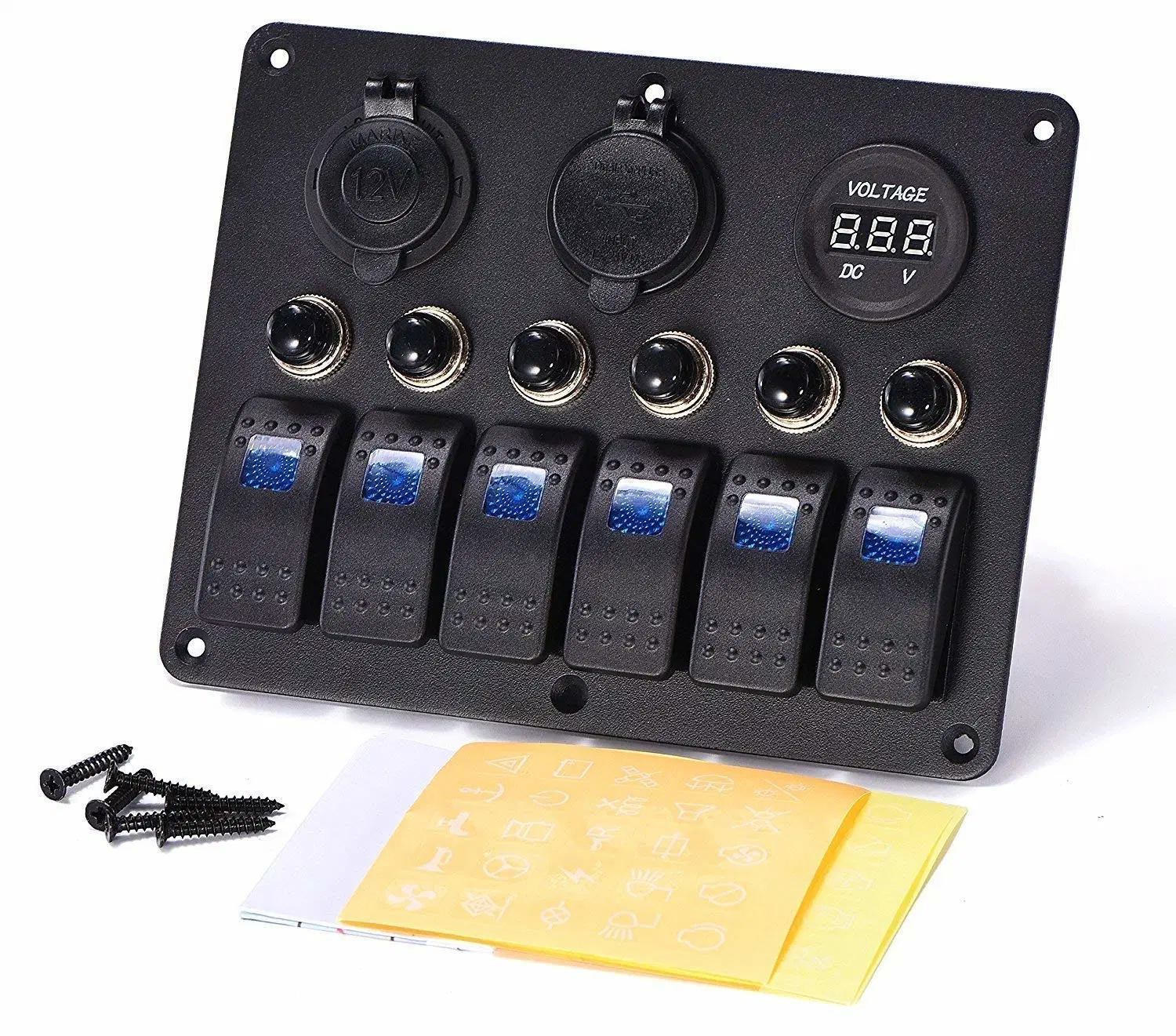 6 Gang Boat Circuit LED Toggle Rocker Switch Panel