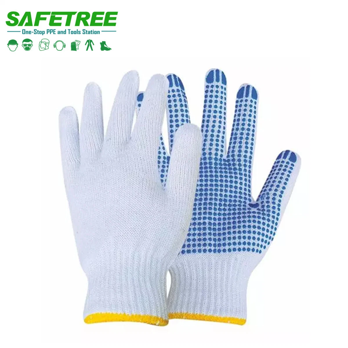 Des gants de coton en pointillés en PVC Safetree PPE des gants de sécurité