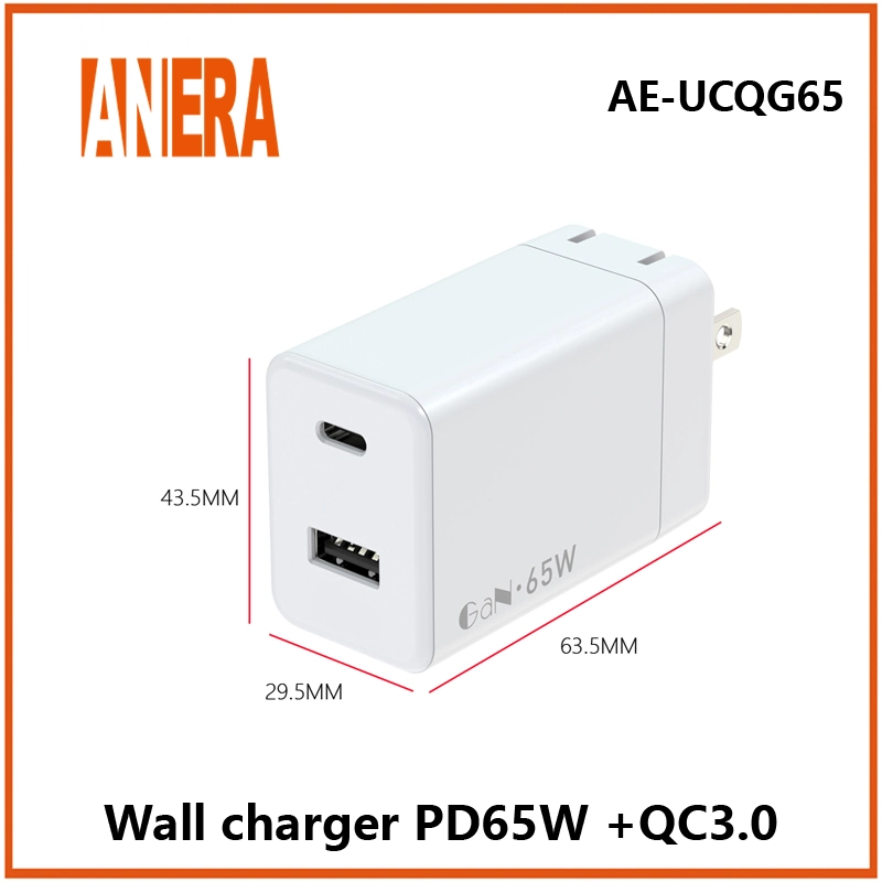 Universal Fast Charger Pd 65W EU/US/UK-Stecker Netzteil USB C Ladegerät für Laptop-Schnellladegerät QC 3,0 Ladegerät