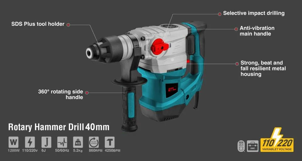 Powerful Electric Hammer Drill 1600W 32mm Multi-Functional Rotary Hammer