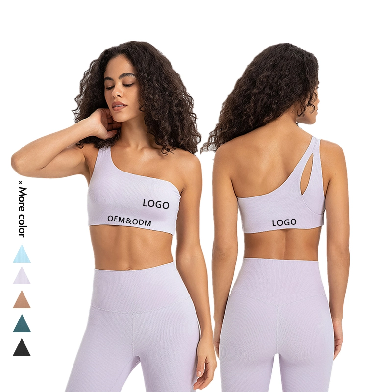 Xsunwing Wholesale Sweat Suits Women Compression One Shoulder Sports Gym Bra Push up Fitness Yoga Sport Wear Sports Bra