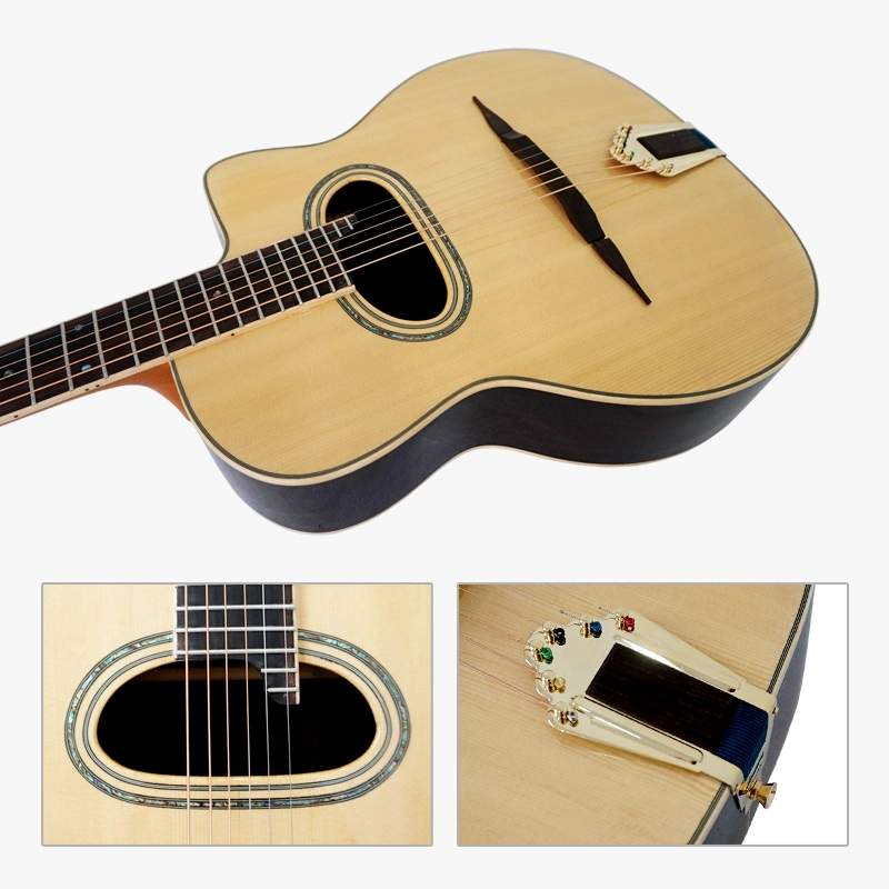 Mayorista/Proveedor personalizado Aiersi Marca de abeto Top Django Gypsy Jazz acústico Venta de guitarra