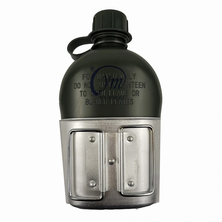 Plastic Olive Army Military Water Bottle Canteen with Aluminium Cup