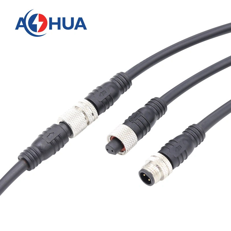 M8 2 Pin Male Female 110V Circular Metal Molded with Cable Connector Plug