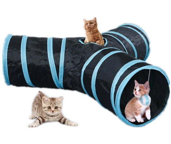 Tunnel of Fun, Collapsible 3-Way Cat Toy Tunnel for Playing