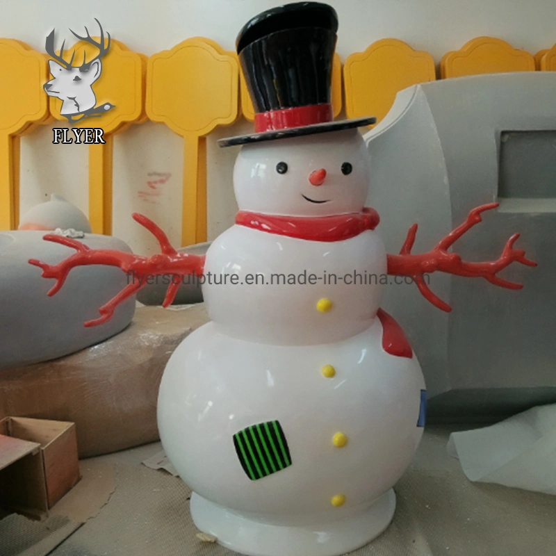 China Big Factory Good Price Christmas Decor Fiberglass Snowman Statue Sculpture