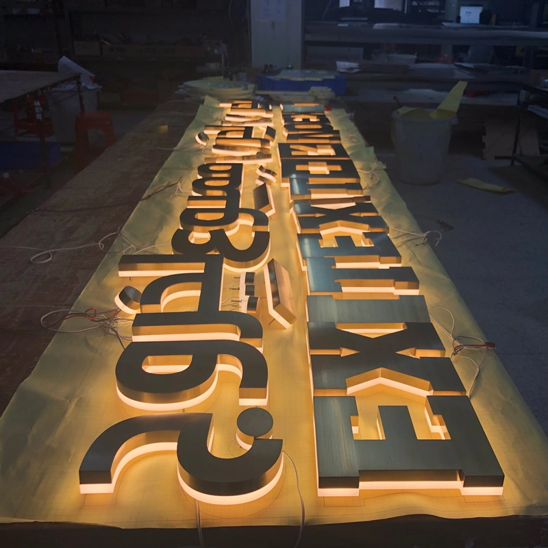 Waterproof Outdoor Rose Gold Stainless Steel Channels Backlit Letter Advertising Lights Customized 12V LED Illuminated Acrylic Letters Sign