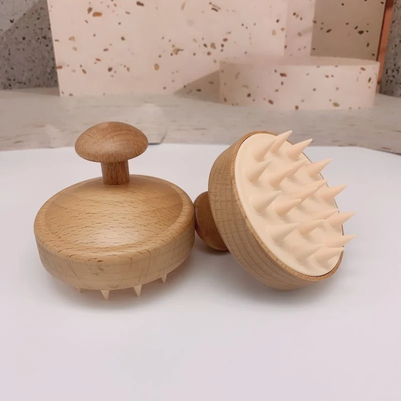 Wooden Hair Brush Massaging Shampoo of Rubber Material