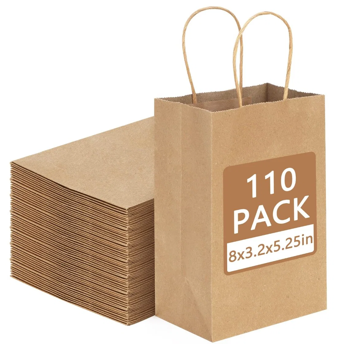 Brown Paper Bags 5.25X3.2X8 Inches Kraft Paper Bags Small Paper Gift Bags with Handles Bulk, Retail Bags for Small Business, Shopping, Merchandise, Birthday