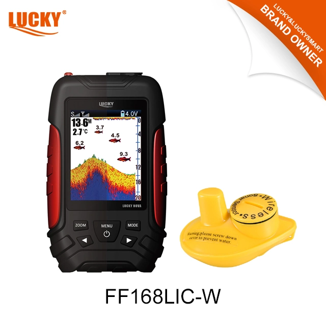 Lucky Fish Depth Finder FL168lic-W 2.8inch 3.7V Lithium-Ion Battery Colored DOT-Matrix Display with Type W Wireless Sensor