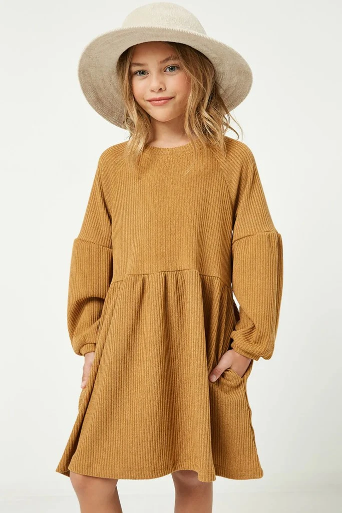 OEM accepte la robe en maille côtelée à manches longues filles grandes Vêtements pour enfants vêtements d'été en coton