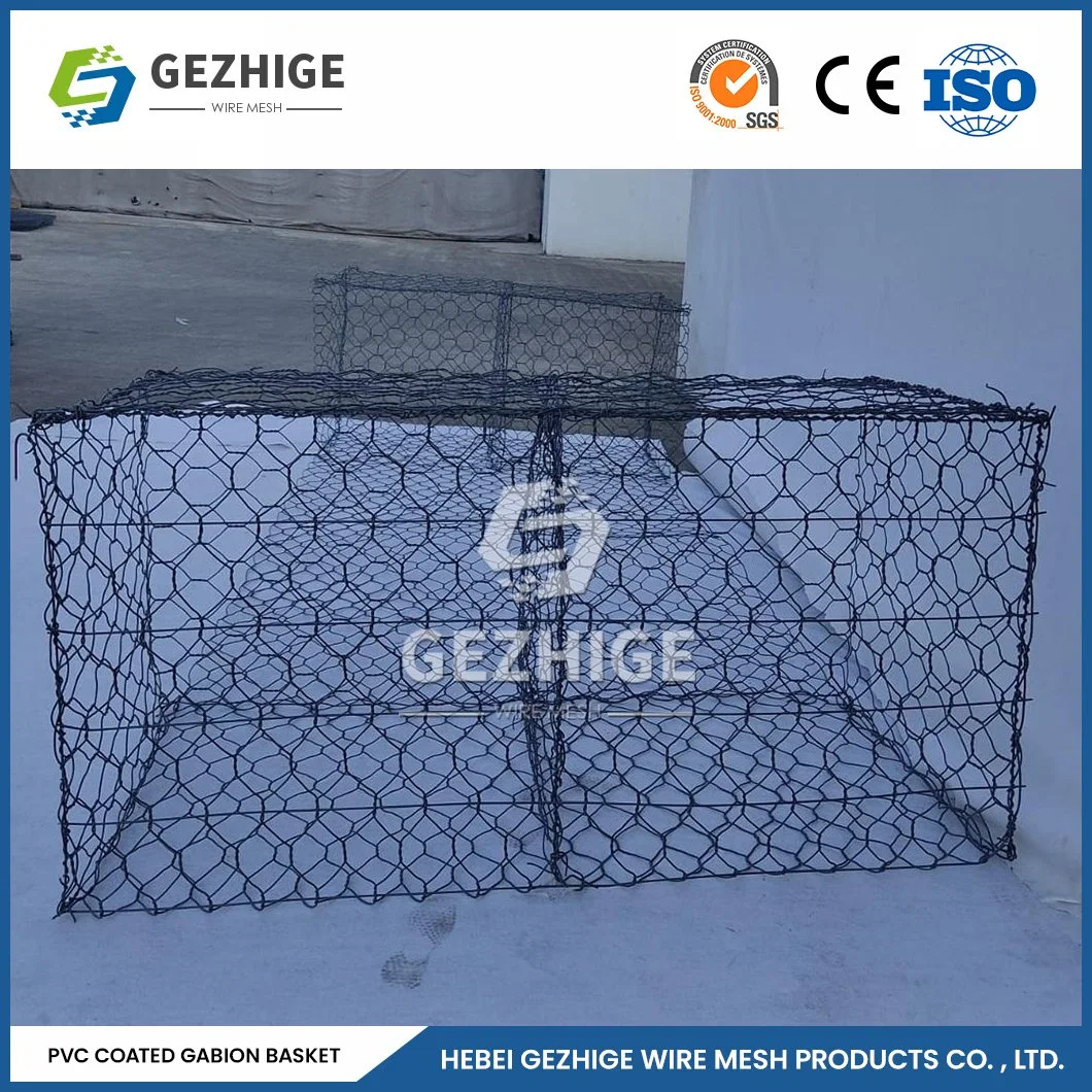 Gezhige 100X120 mm Gabion Metal Wire Factory 2.0-4.0mm Wire Thickness PVC Coated Gabion Stone Cages China 2.0*1.0*1.0 M Decorative Galvanized Gabion Basket