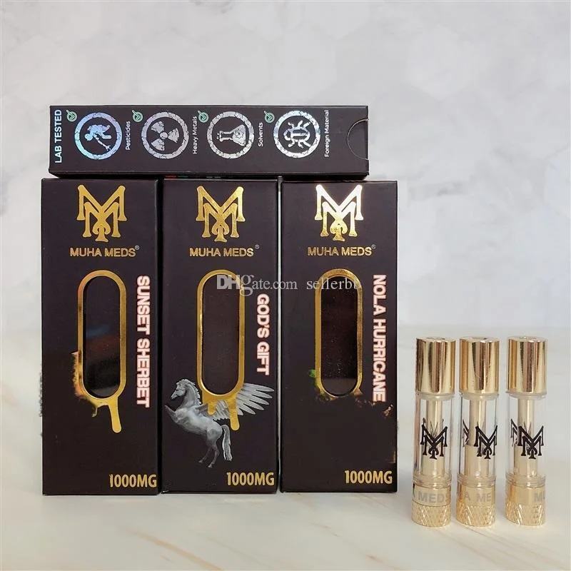 Muha Meds Vape Embalaje del cartucho Atomizer 510 carros de resina en vivo de la batería cartuchos de 0.8ml de rosca depósito de oro de la bobina de cerámica de aceite espeso vacío