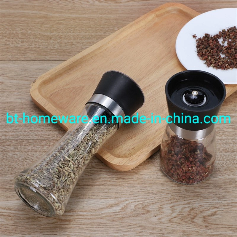 Wholesale/Supplier 180ml Glass Pepper Mill Suitable for Professional Chefs Salt and Pepper Mill with Plastic Lid