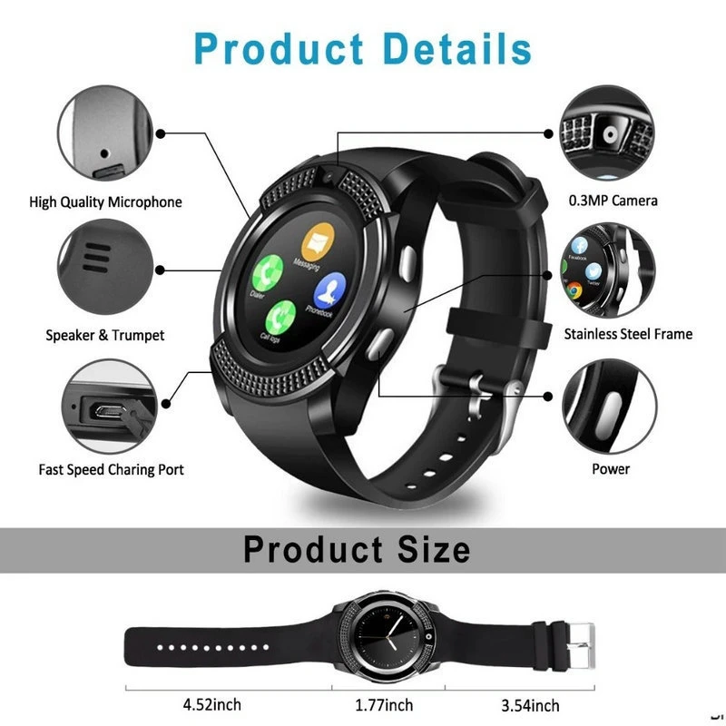 2023 X6 V8 Bt 2g carte SIM appel téléphonique mobile Smart Watch X6 avec bracelet d'appareil photo Fitness Tracker poignet pour Écran tactile Android iOS
