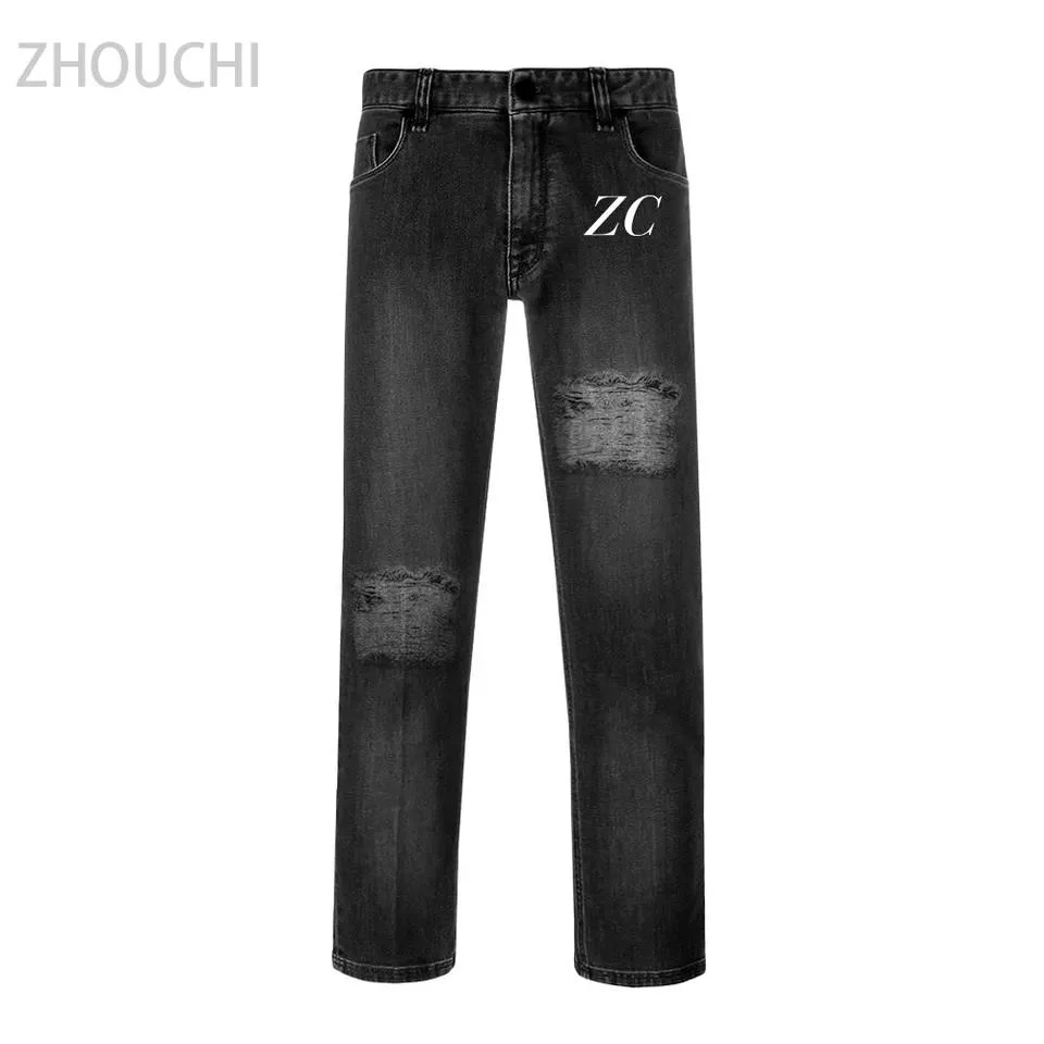 New Fashion Straight Tube Streetwear Mens Destroyed Denim Slim Ripped Vintage Multi Color Jeans Pants