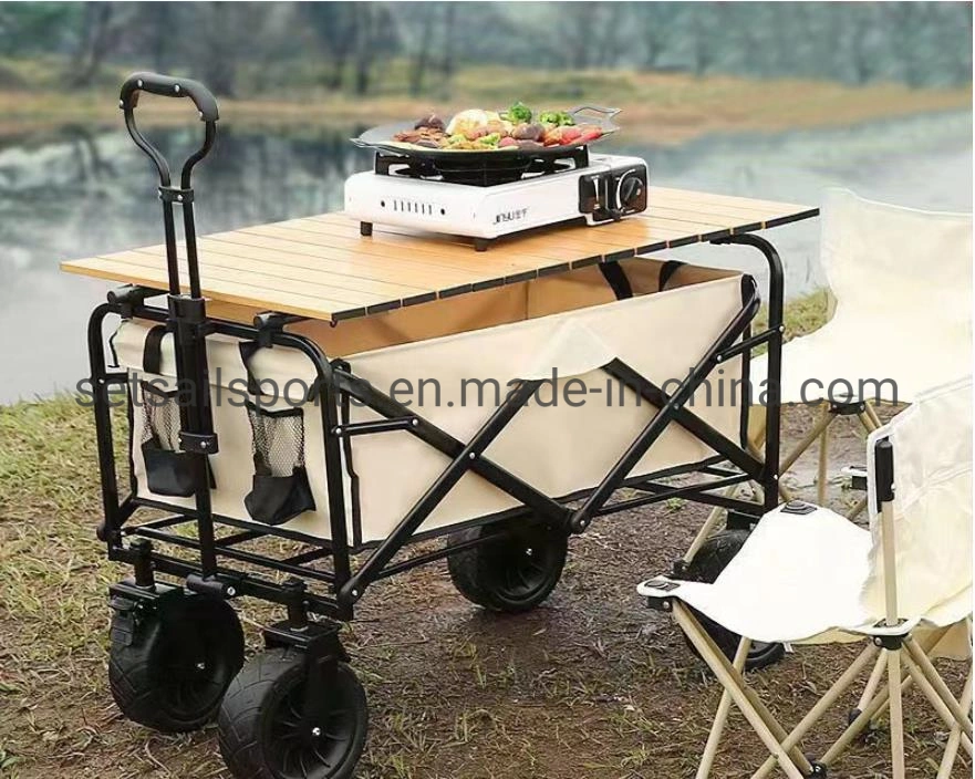 Collapsible Outdoor Utility Wagon with Folding Table Custom Logo Collapsible Utility Camping Grocery Canvas Garden Sport Cart