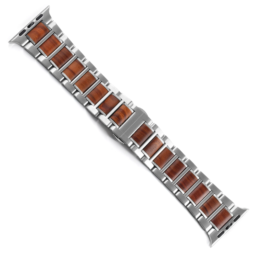 New Factory Price Watch Band fashion Stainless Steel with Wood Watch Band with Butterfly Buckle
