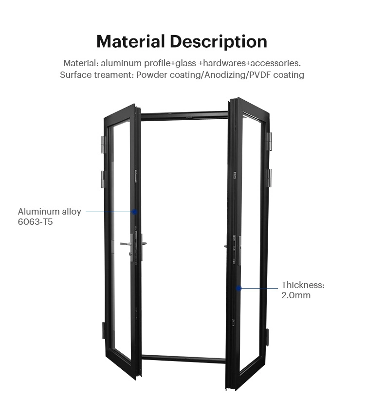 Moderne und sichere Sicherheit entworfen Badezimmer Dusche Aluminium Außen Doppel Glas Französisch große Glas Swing Casement Tür Türen für Balkon 5 % Rabatt